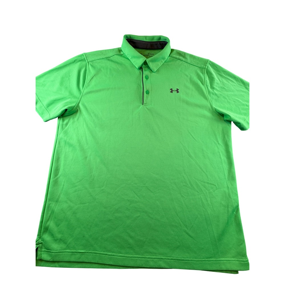 Under Armour Mens XL HeatGear Loose Fit Golf Polo Shirt Lime Green Short Sleeve